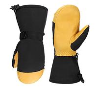 EUYIMOMO Gants Jardinage,Gants de Ski Longs et Chauds en Cuir d'hiver, Gants Coupe-Vent imperméables au Froid-Jaune enveloppé Main L