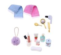 EUYKQNOI 15 Pièces Accessoires Bar bi pour Maison de Poupée, Meubles Miniatures de Salle de Bain, Kit Complet avec Savon Dentifrice Shampoing, Jouet Créatif pour Enfants 3+ Ans