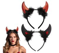 EUYKQNOI 2 Bandeau Cornes de Diable, oreilles de diable rouges, Demon Bandeaux Anges Auréole, Serre-Tête pour Déguisement Cosplay Accessoires Costume
