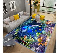 EUYXCRV Tapis Ocean World 3D, Tapis De Chambre, Tapis De Salon, Tapis De Chambre d'enfant Soft Crystal Velvet Blue 120 x 160 cm