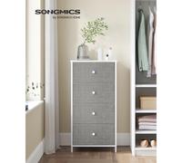 Euziel Commode à 4 tiroirs en tissu gris colombe et blanc crème