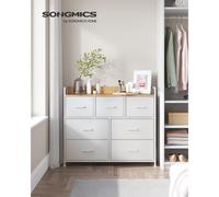 SONGMICS Commode, Armoire, Meuble de Rangement, 7 Tiroirs en Tissu avec Poignées, Cadre en Métal, Style Moderne, Blanc Nuage et Beige Chêne LTS523W57