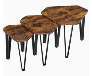 Euziel VASAGLE Ensemble de tables d’appoint, 3 pièces, tables de chevet, tables basses, avec pieds en métal, montage simple, design industriel, brun vintage et noir