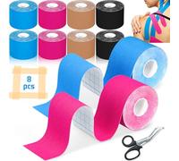 EUZLABBY 8 Rouleaux Kinesiologie Tape(5m x 5cm),avec Ciseaux Spéciaux,Bande De Kinésiologie De Sport pour Les Muscles,pour Epaules et Coudes,Genou Articulations et Maintien Musculaire.