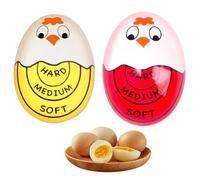 EUZOIX 2Pcs Minuteur Oeuf, Timer Minuteur Cuisson Pour Des Œufs À La Coque, Mollet Ou Dur Inratables, Change De Couleur Pour Indiquer La Bonne Cuisson, Ludique, Facile Et Malin (Rouge, Jaune)