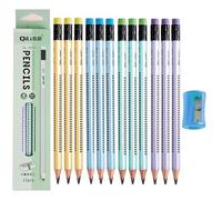 EUZUXU 12 Pièces Crayons à Papier HB en Bois, Crayon de Papier avec Gomme et Taille-Crayon, Crayons Papier Antidérapants, Crayon Graphite pour Examens, l'École, Bureau