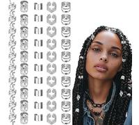 EUZUXU 50 Pièces Bijoux Cheveux Tresse Argenté, Bijoux Cheveux Tresse en Métal, Réglable, Accessoires Pour Dreadlocks, Pour Hommes, Femmes - Argent