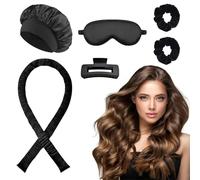 EUZUXU Boucle Sans Chaleur, 6 PCS Bigoudis sans Chaleur en Satin, Set Boucles Sans Chaleur avec Bonnet Cheveux, Boucles sans Chaleur pour Cheveux Moyens et Longs - Noir