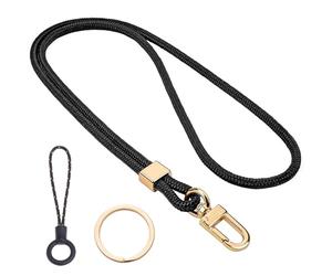 EUZUXU Cordon Tour de Cou, Cordon Tour Cou pour Clés, Lanyard Strap Neck, Cordon Tour De Cou Porte-clés Lanière, Nylon Lanières Porte Badge avec Anneau en Métal-Noir