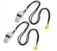 EUZUXU Lot de 2 Sifflet, Sifflet en Acier Inoxydable avec Cordon, Sifflet de Survie Sonores forts Parfaits, pour Les Entraîneurs, Les Arbitres et Les Officiels