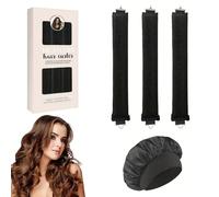 EUZUXU Lot de 3 bandes de boucles sans chaleur + 1 bonnet de sommeil, bigoudis sans chaleur, sans chaleur, pour tous les types de cheveux, noir