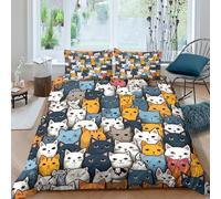 EUZZDHESP 3D, Imprimé Cartoon Le Chat Parure De Lit Microfibre Super Douce Et Respirante Housses De Couettes 3 Pièces avec Taies d'oreiller Double（200x200cm）