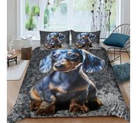 EUZZDHESP 3D, Imprimé Chien Teckel Ensemble De Literie avec Microfibre Super Douce Et Respirante Housse De Couette 3 Pièces avec Taies d'oreiller Double（200x200cm）