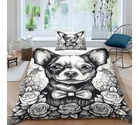 EUZZDHESP 3D, Imprimé Chihuahua Le Chien Ensemble De Literie avec Microfibre Super Douce Et Respirante Housses De Couettes 3 Pièces Et Taie d'oreiller Single（135x200cm）