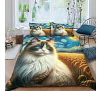 EUZZDHESP 3D, Imprimé Cute Le Chat Ensemble De Literie avec Microfibre Super Douce Et Respirante Set De Housse De Couette 3 Pièces Et Taie d'oreiller King（220x240cm）