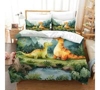 EUZZDHESP 3D, Imprimé Dinosaures Ensemble De Literie avec Microfibre Super Douce Et Respirante Housses De Couettes 3 Pièces avec Taies d'oreiller Single（140x200cm）