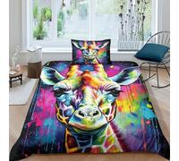 EUZZDHESP 3D, Imprimé Girafe Literie en Microfibre Super Douce Et Respirante Set De Housse De Couette 3 Pièces Et Taie d'oreiller Single（135x200cm）