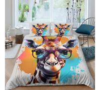 EUZZDHESP 3D, Imprimé Girafe Literie en Microfibre Super Douce Et Respirante Sets De Housses De Couettes 3 Pièces avec Taies d'oreiller Double（200x200cm）