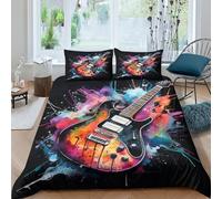 EUZZDHESP 3D, Imprimé Guitare Parure De Lit Microfibre Super Douce Et Respirante Housse De Couette 3 Pièces avec Taies d'oreiller King(220x240cm)