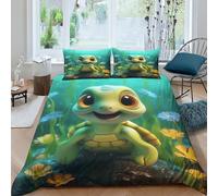 EUZZDHESP 3D, Imprimé La Tortue Parure De Lit Microfibre Super Douce Et Respirante Housse De Couette 3 Pièces avec Taies d'oreiller Double(200x200cm)