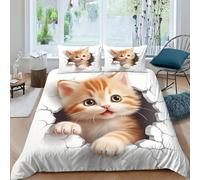 EUZZDHESP 3D, Imprimé Le Chat Ensemble De Literie avec Microfibre Super Douce Et Respirante Sets De Housses De Couettes 3 Pièces avec Taies d'oreiller King（220x240cm）
