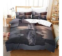 EUZZDHESP 3D, Imprimé Le Chat Turns Into Le Tigre Parure De Lit Microfibre Super Douce Et Respirante Sets De Housses De Couettes 3 Pièces Et Taie d'oreiller Single（140x200cm）