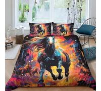 EUZZDHESP 3D, Imprimé Le Cheval Ensemble De Literie Microfibre Super Douce Et Respirante Set De Housse De Couette 3 Pièces avec Taies d'oreiller King（220x240cm）