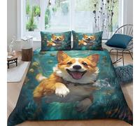EUZZDHESP 3D, Imprimé Le Chien Corgi Literie en Microfibre Super Douce Et Respirante Housses De Couettes 3 Pièces Et Taie d'oreiller Double(200x200cm)