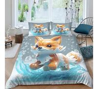 EUZZDHESP 3D, Imprimé Le Renard Mignon Ensemble De Literie Microfibre Super Douce Et Respirante Housses De Couettes 3 Pièces Et Taie d'oreiller King（220x240cm）