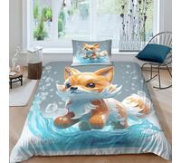 EUZZDHESP 3D, Imprimé Le Renard Mignon Parure De Lit Microfibre Super Douce Et Respirante Set De Housse De Couette 3 Pièces Et Taie d'oreiller Single（135x200cm）