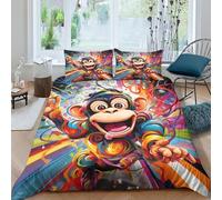 EUZZDHESP 3D, Imprimé Le Singe Literie en Microfibre Super Douce Et Respirante Set De Housse De Couette 3 Pièces avec Taies d'oreiller Double（200x200cm）