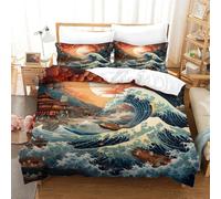 EUZZDHESP 3D, Imprimé Le Style Japonais est Trash Literie en Microfibre Super Douce Et Respirante Set De Housse De Couette 3 Pièces Et Taie d'oreiller Single（140x200cm）