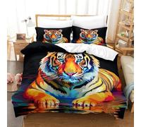 EUZZDHESP 3D, Imprimé Le Tigre Ensemble De Literie Microfibre Super Douce Et Respirante Sets De Housses De Couettes 3 Pièces avec Taies d'oreiller Single(140x200cm)