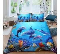 EUZZDHESP 3D, Imprimé Les Dauphins Ensemble De Literie Microfibre Super Douce Et Respirante Housse De Couette 3 Pièces Et Taie d'oreiller Double（200x200cm）