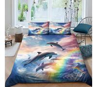 EUZZDHESP 3D, Imprimé Les Dauphins Parure De Lit Microfibre Super Douce Et Respirante Set De Housse De Couette 3 Pièces Et Taie d'oreiller Double（200x200cm）
