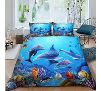 EUZZDHESP 3D, Imprimé Les Dauphins Parure De Lit Microfibre Super Douce Et Respirante Sets De Housses De Couettes 3 Pièces Et Taie d'oreiller King(220x240cm)