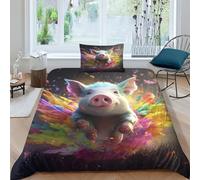EUZZDHESP 3D, Imprimé Mignon Cochon Literie en Microfibre Super Douce Et Respirante Housse De Couette 3 Pièces avec Taies d'oreiller Single（135x200cm）