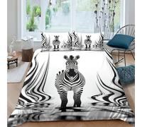 EUZZDHESP 3D, Imprimé Zèbre Parure De Lit Microfibre Super Douce Et Respirante Housses De Couettes 3 Pièces Et Taie d'oreiller King（220x240cm）