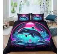 EUZZDHESP Imprimé 3D Anime Les Dauphins Parure De Lit Microfibre Super Douce Et Respirante Sets De Housses De Couettes 3 Pièces Et Taie d'oreiller King（220x240cm）