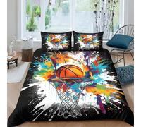 EUZZDHESP Imprimé 3D Basketball Parure De Lit Microfibre Super Douce Et Respirante Housse De Couette 3 Pièces Et Taie d'oreiller King（220x240cm）