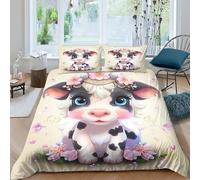 EUZZDHESP Imprimé 3D Cartoon Vaches laitières Ensemble De Literie avec Microfibre Super Douce Et Respirante Housse De Couette 3 Pièces avec Taies d'oreiller Double（200x200cm）