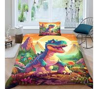 EUZZDHESP Imprimé 3D Dinosaures Ensemble De Literie avec Microfibre Super Douce Et Respirante Housse De Couette 3 Pièces Et Taie d'oreiller Single（135x200cm）
