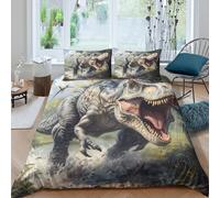 EUZZDHESP Imprimé 3D Dinosaures Parure De Lit Microfibre Super Douce Et Respirante Housse De Couette 3 Pièces avec Taies d'oreiller Double（200x200cm）