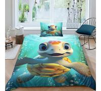 EUZZDHESP Imprimé 3D La Tortue Parure De Lit Microfibre Super Douce Et Respirante Housses De Couettes 3 Pièces Et Taie d'oreiller Single（135x200cm）