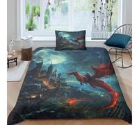 EUZZDHESP Imprimé 3D Le Dragon Ensemble De Literie avec Microfibre Super Douce Et Respirante Set De Housse De Couette 3 Pièces Et Taie d'oreiller Single（135x200cm）