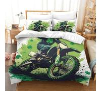EUZZDHESP Imprimé 3D Motos Literie en Microfibre Super Douce Et Respirante Set De Housse De Couette 3 Pièces avec Taies d'oreiller Single（140x200cm）