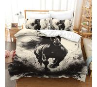 EUZZDHESP Le Cheval Imprimé 3D Literie Enfants Lits en 3Pcs Microfibre Sets Housse De Couette avec Taie d'oreiller Enfants Adolescents avec Fermeture Éclair Single(140x200cm)