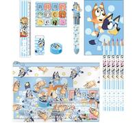 Eva Bluey Set de papeterie scolaire complet pour enfants avec crayons de couleur, marqueurs et accessoires sur le thème du personnage Bluey pour dessiner, peindre et étudier avec plaisir, Bleu