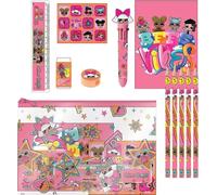 Eva LOL Kit de papeterie scolaire complet pour filles avec crayons de couleur, marqueurs et accessoires scolaires décorés avec poupées LOL Surprise pour coloriage, dessin et apprentissage, Eva Lol