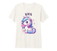 Eva Mignon Licorne Design pour Filles Nom Eva T-Shirt Haut de Gamme